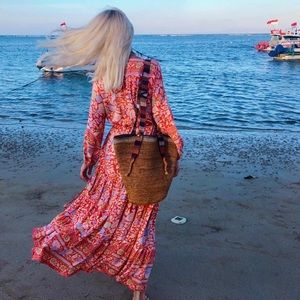 Bamboo blonde summer spring maxi long sleeve dress